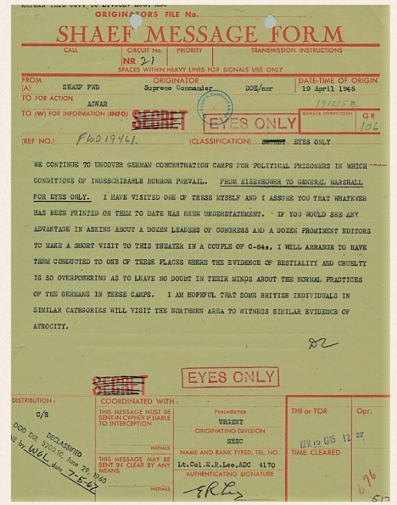 Cable from General Eisenhower to General Marshall Concerning Nazi Atrocities